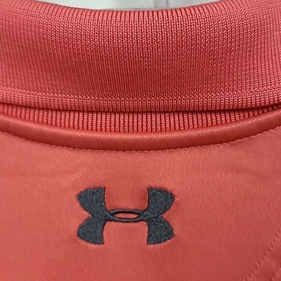 Men's XL UA Tech Polo Orange Performance Shirt HeatGear Golf Coach Work Uniform - Picture 7 of 9